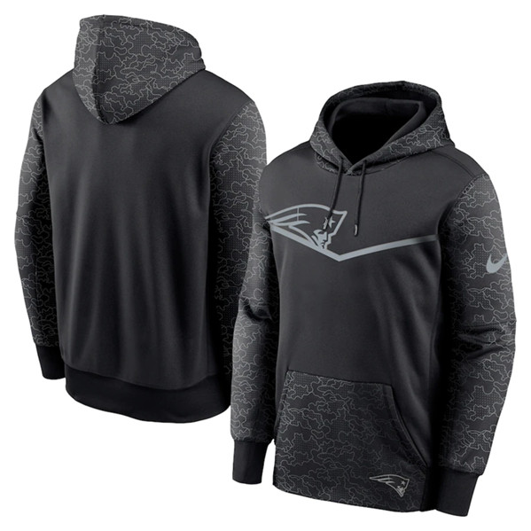 Men's New England Patriots Black Reflective Therma Hoodie